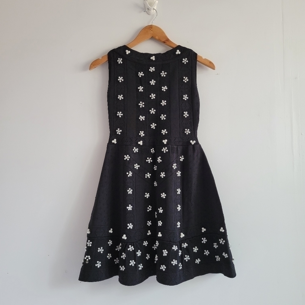 Selah Wang Pearl Embellished Black Knit Dress